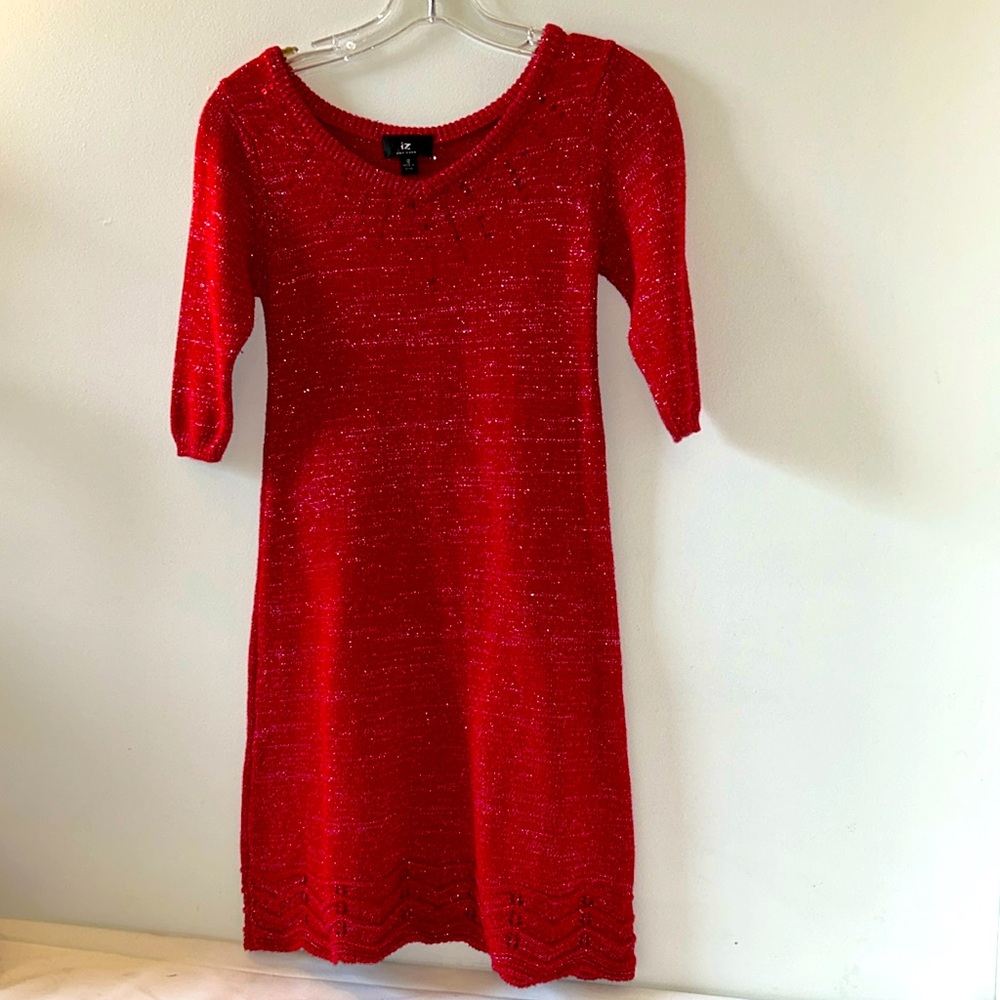 Amy Byer Red V-Neck Cuffed Sleeve Sweater Dress